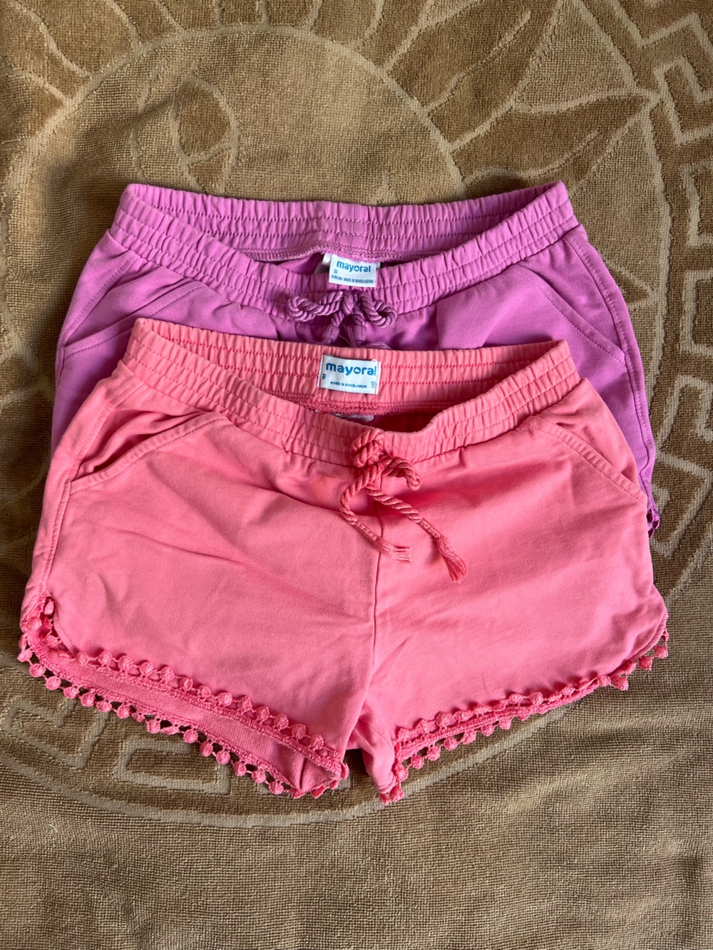 Mayoral Pink and Purple Girls' Pom-Trim Shorts Set